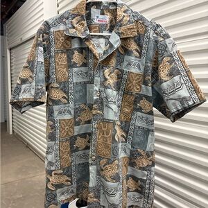 Men's Hawaii Short-Sleeve Button-Up Shirt - Blue & Brown